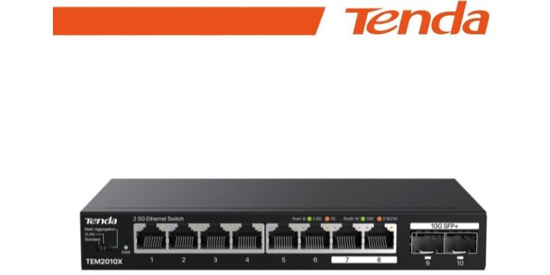Tenda Switch con 8 porte LAN 2.5 Gbps e 2 porte 10 Gbps SFP+ - TEM2010X
